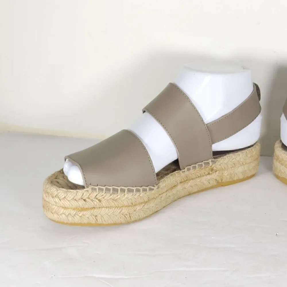 Vince Women's Emilia US 6M Taupe Leather Platform Espadrille Slingback sandals